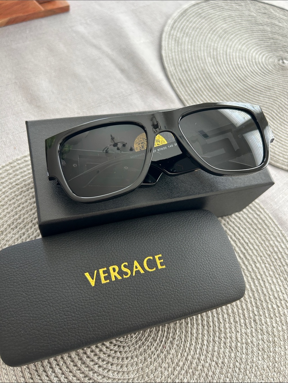 Versace Black Square Sunglasses with Gold Logo Accent